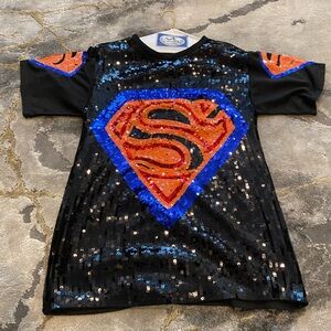Akira Black Sequins Superman T-Shirt Dress